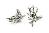 Silver Branch Ring, Antique Silver Plated Brass Branch Ring With 1 Stone Settings - Pad Size 6mm N2012 H1459