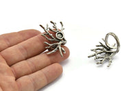 Silver Branch Ring, Antique Silver Plated Brass Branch Ring With 1 Stone Settings - Pad Size 6mm N2012 H1459