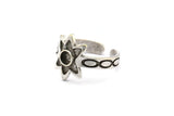 Silver Ring Setting, 2 Antique Silver Plated Brass Flower Ring With 1 Stone Settings - Pad Size 4mm N2019 H1449