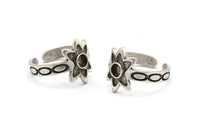 Silver Ring Setting, 2 Antique Silver Plated Brass Flower Ring With 1 Stone Settings - Pad Size 4mm N2019 H1449