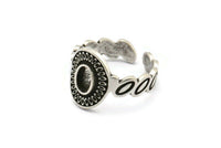 Silver Royal Ring, 2 Antique Silver Plated Brass Royal Rings With 1 Stone Settings - Pad Size 4x6mm N2005 H1444