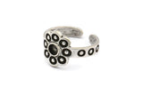 Silver Ring Setting, 2 Antique Silver Plated Brass Flower Ring With 1 Stone Settings - Pad Size 4mm N2011 H1445