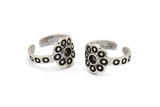 Silver Ring Setting, 2 Antique Silver Plated Brass Flower Ring With 1 Stone Settings - Pad Size 4mm N2011 H1445