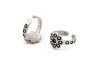 Silver Ring Setting, 2 Antique Silver Plated Brass Flower Ring With 1 Stone Settings - Pad Size 4mm N2011 H1445