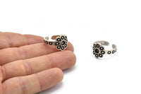 Silver Ring Setting, 2 Antique Silver Plated Brass Flower Ring With 1 Stone Settings - Pad Size 4mm N2011 H1445