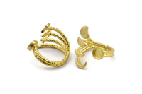 Brass Ring Settings, 2 Raw Brass Moon Phases And Planet Ring With 1 Stone Setting - Pad Size 6mm V137