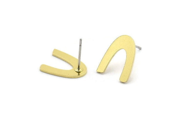 Earring Studs, 8 Raw Brass - U Shape Earrings - Brass Earrings - Earrings (14x10x0.80mm) A2819