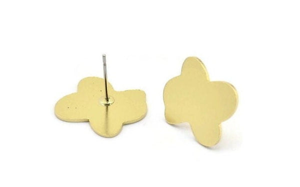 Earring Studs, 8 Raw Brass - Irregular Shaped Stud Earrings - Brass Earrings - Earrings (16x15x0.80mm) A2818