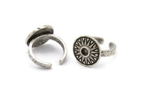 Silver Ring Settings, Antique Silver Plated Brass Sun Ring With 1 Stone Setting - Pad Size 4mm N2016 H1447