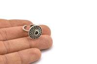 Silver Ring Settings, Antique Silver Plated Brass Sun Ring With 1 Stone Setting - Pad Size 4mm N2016 H1447