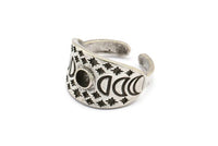 Silver Ring Settings, Antique Silver Plated Brass Moon Phases Shaped Ring With 1 Stone Setting - Pad Size 4mm N2003 H1457