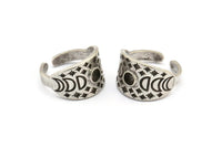 Silver Ring Settings, Antique Silver Plated Brass Moon Phases Shaped Ring With 1 Stone Setting - Pad Size 4mm N2003 H1457