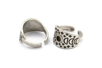 Silver Ring Settings, Antique Silver Plated Brass Moon Phases Shaped Ring With 1 Stone Setting - Pad Size 4mm N2003 H1457
