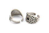 Silver Ring Settings, Antique Silver Plated Brass Moon Phases Shaped Ring With 1 Stone Setting - Pad Size 4mm N2003 H1457
