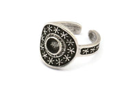 Silver Royal Ring, Antique Silver Plated Brass Royal Ring With 1 Stone Settings - Pad Size 5mm N2021 H1448