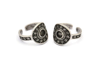 Silver Royal Ring, Antique Silver Plated Brass Royal Ring With 1 Stone Settings - Pad Size 5mm N2021 H1448