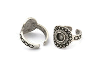 Silver Royal Ring, Antique Silver Plated Brass Royal Ring With 1 Stone Settings - Pad Size 6mm N2008 H1461