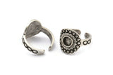 Silver Royal Ring, Antique Silver Plated Brass Royal Ring With 1 Stone Settings - Pad Size 6mm N2008 H1461