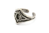 Silver Royal Ring, Antique Silver Plated Brass Royal Ring With 1 Stone Settings - Pad Size 4x6mm N2009 H1453
