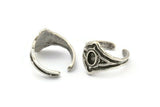 Silver Royal Ring, Antique Silver Plated Brass Royal Ring With 1 Stone Settings - Pad Size 4x6mm N2009 H1453