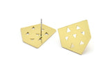 Earring Studs, 8 Raw Brass - Irregular Shaped Triangle Patterned Stud Earrings - Brass Earrings - Earrings (17x18x0.80mm) A2816