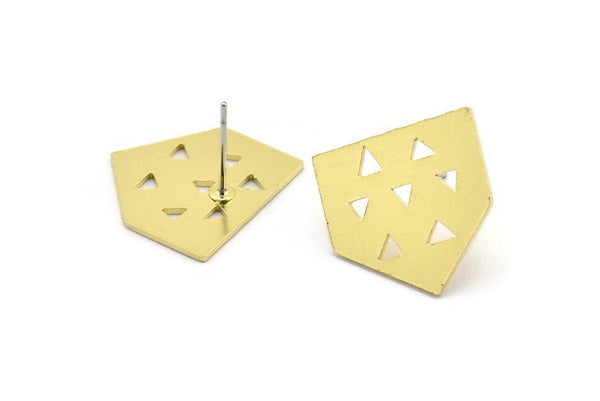 Earring Studs, 8 Raw Brass - Irregular Shaped Triangle Patterned Stud Earrings - Brass Earrings - Earrings (17x18x0.80mm) A2816