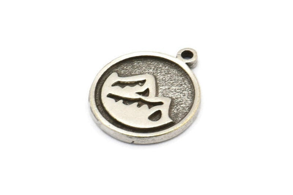 Silver Element Charm, 2 Antique Silver Plated Brass Earth Element Symbol Charms With 1 Loop (17x14x1.5mm) N2029