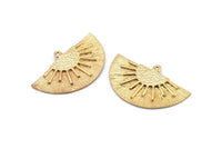Gold Sun Pendant, Gold Plated Brass Textured Sunny Pendants With 1 Loop, Charms, Earrings, Findings (38x22mm) N1012 Q0958