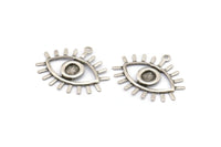 Silver Eye Charm, 12 Antique Silver Plated Brass Eye Charms With 1 Loop, Pendants, Earrings (26x22x1mm) A1203 H1113