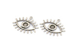 Silver Eye Charm, 12 Antique Silver Plated Brass Eye Charms With 1 Loop, Pendants, Earrings (26x22x1mm) A1203 H1113