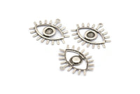 Silver Eye Charm, 12 Antique Silver Plated Brass Eye Charms With 1 Loop, Pendants, Earrings (26x22x1mm) A1203 H1113