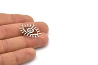 Silver Eye Charm, 12 Antique Silver Plated Brass Eye Charms With 1 Loop, Pendants, Earrings (26x22x1mm) A1203 H1113