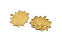 Brass Flower Pendant, 2 Raw Brass Lotus Flower Textured Pendants With 1 Loop, Earrings, Blanks (34.5x31x1.5mm) BS 1908