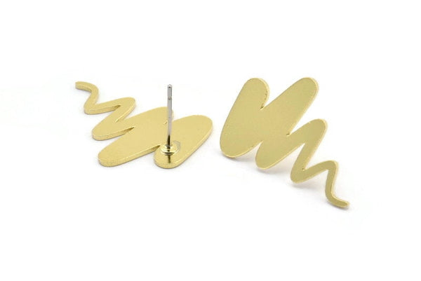 Brass Storm Earring, 8 Raw Brass Tornado Storm Shaped Stud Earrings (23x15x0.80mm) A2844