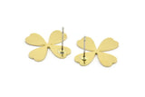 Brass Leaf Earring, 8 Raw Brass Clover Shaped Stud Earrings (19x16x0.80mm) A4208 A2836