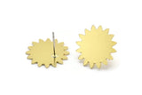 Brass Sun Earring, 8 Raw Brass Sun Shaped Stud Earrings (18x0.80mm) A2855