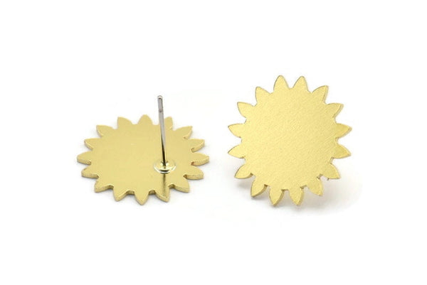 Brass Sun Earring, 8 Raw Brass Sun Shaped Stud Earrings (18x0.80mm) A2855