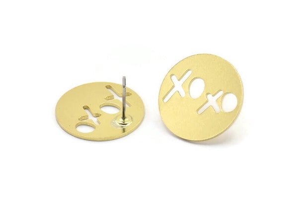 Brass Round Earring, 8 Raw Brass Round Shaped Stud Earrings (18x0.80mm) A2835