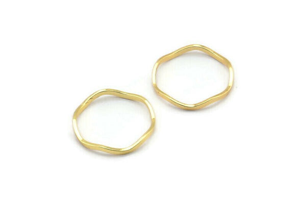 Gold Circle Rings, 12 Gold Lacquer Plated Brass Wavy Circle Rings, Charms (18.50x0.80x1.5mm) E191 Q0445