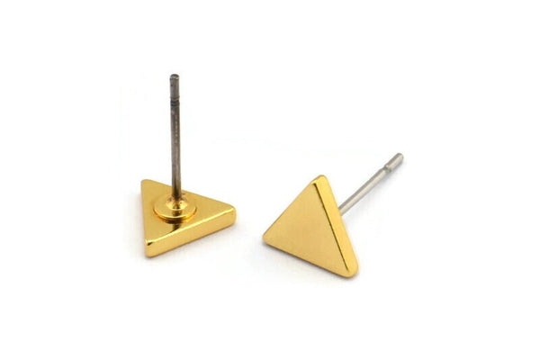 Gold Triangle Earring, 6 Gold Plated Brass Triangle Stud Earrings (7x1.5mm) D1505 A1378