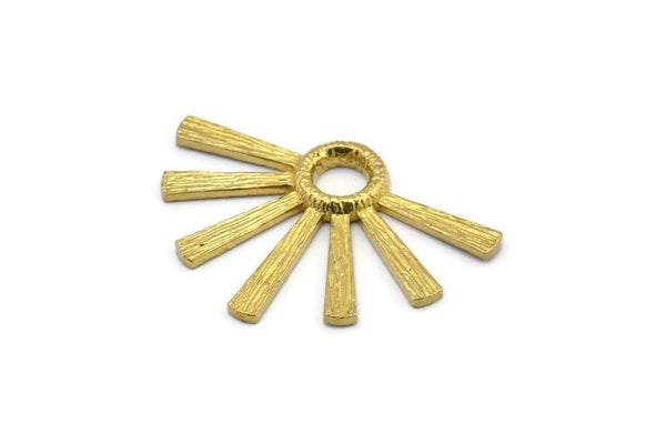 Brass Sun Pendant, 3 Raw Brass Textured Sunny Pendants With 1 Loop (34x24x2.2mm) E208