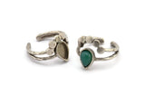 Silver Ring Settings, 3 Antique Silver Plated Brass Drop Ring With 1 Stone Setting - Pad Size 9x6mm V047 V077 H0614