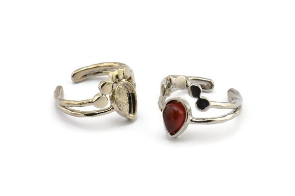 Silver Ring Settings, 3 Silver Tone Brass Drop Ring With 1 Stone Setting - Pad Size 9x6mm V047 V077 H1110