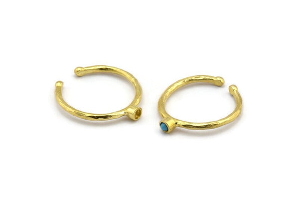 Brass Ring Settings, 6 Raw Brass Round Ring With 1 Stone Setting - Pad Size 2mm N1759