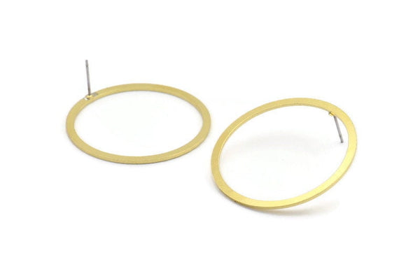 Brass Circle Earring, 4 Raw Brass Circle Stud Earrings (36x2x1mm) A2888 A2894