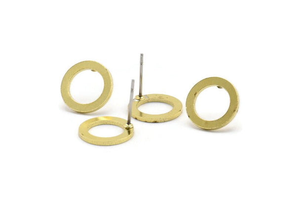 Brass Circle Earring, 6 Raw Brass Circle Stud Earrings (12x2.4x1mm) A2883 A2890