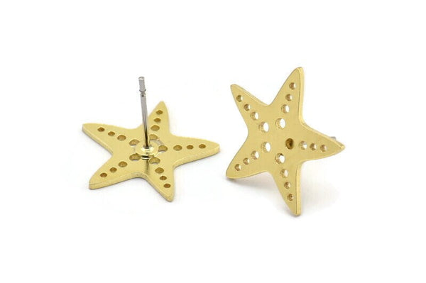 Brass Star Earring, 8 Raw Brass Star Shaped Stud Earrings (17x16x0.80mm) A2724