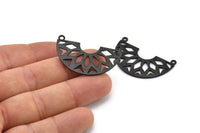 Black Ethnic Pendant, 3 Oxidized Brass Black Semi Circle Pendants with 2 Loops (37x23x14x1 mm) N0122 S150
