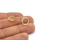 Gold Hexagon Earring, 8 Gold Plated Brass Hexagon Stud Earrings (12x1.5mm) D1543