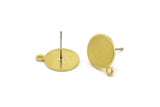 Brass Round Earring, 8 Raw Brass Round Earring Studs (15x12x0.80mm) M036 A1541